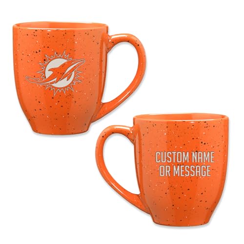 Rico Industries NFL Football Miami Dolphins Orange Personalized 16 oz Team Color Laser Engraved Speckled Ceramic Coffee Mug