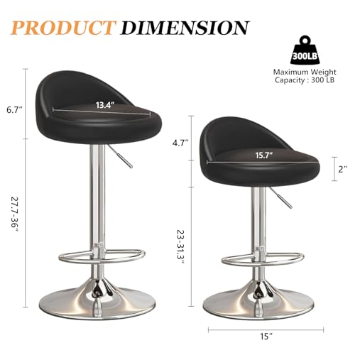 Image of Bar Stools Set of 2, Modern Swivel Barstools with Low Back, Upholstered Adjustable Bar Chairs,PU Leather Barstools Counter Height for Home Bar