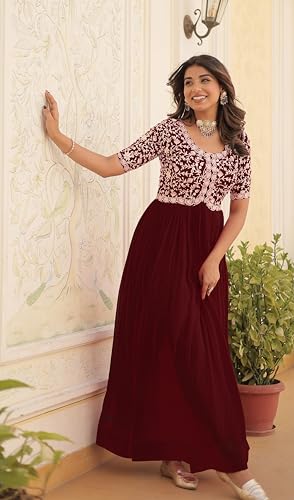 Image of Fashion Basket Georgette Embroidered Anarkali Gown for Women