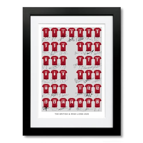 Image of The British & Irish Lions 2025 Rugby Team Squad Signed Poster Print Framed Picture Photo Autograph Gift Maro Itoje Tadhg Furlong (A4 Black Framed & Mounted)