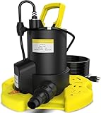 QIOMALA Automatic Pool Cover Pump - 1 HP 3500 GPH Sump Pump Above Ground with Check Valve, 3 Adapters and 29.6FT Extra Long Power Cord, Pump Water Removal for Swimming Pool, Basements