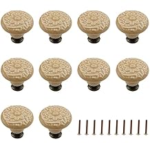 10 Pack Ceramic Knobs, Decorative Knob, Drawer Cabinet Cupboard Closet Dresser Bookcase Shelf Pull Handle Knobs Furniture Decorative Pull Tool with Mounting Screws Yellow
