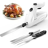 KEENSTAR Electric Knife for Carving Meat, Turkey, Bread, 150W Electric Knife Set with 2 Serrated Stainless Steel Blades & Serving Fork for...