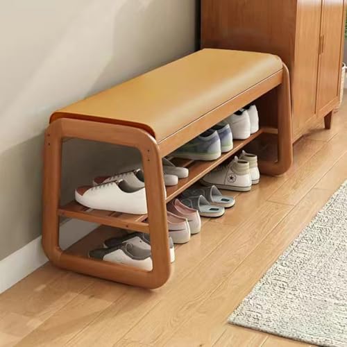 Banco rústico para Entrada, Zapatero con Asiento Acolchado, Banco de Almacenamiento para Dormitorio, Organizador de Zapatos para Entrada, Pasillo, Sala de Estar, Dormitorio, vestidor (Madera