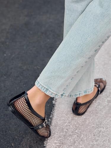 Image of Coutgo Womens Mesh Ballet Flats Mary Jane Fishnet Ballerina Buckle Strap Comfortable Causal Dress Shoes
