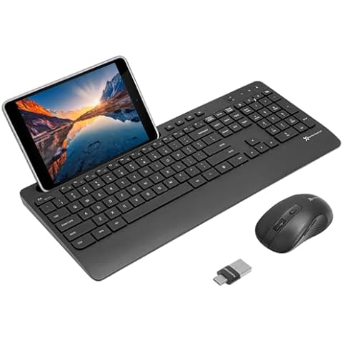 X9 Wireless USB-C Keyboard and Mouse Combo - Dual USB Port Compatibility (USB C + A) - Versatile Mouse Keyboard Combo Wireless w/ 8" Phone Stand and 113 Keys - Type C Wireless Keyboard and Mouse Set Cover