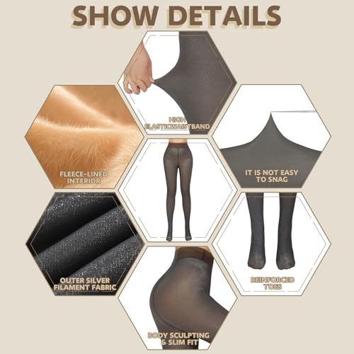 Image of X-CHENG Fleece Lined Tights Sheer Women - Fake Translucent Warm Pantyhose Leggings Sheer Thick Tights for Winter
