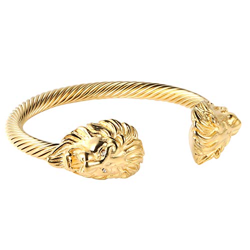 HZMAN Mens Lion CZ Eyes Bracelet Cable Wire Bangle Stainless Steel Gold Plated Biker Punk2