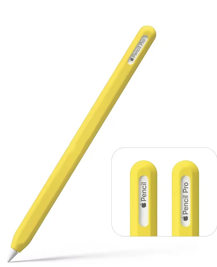 KELIFANG Silicone Case Sleeve Cover Compatible Apple Pencil 2nd Generation, Protective Skin Holder Grip and 2 Tip Cap Accessories Compatible iPad Pro 11 12.9 inch, Yellow
