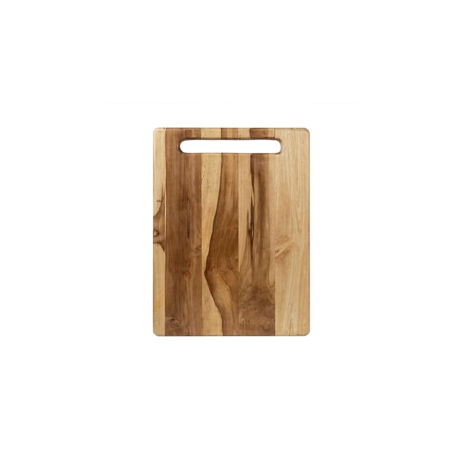 GoCraft Teak Wood Rectangular Cutting Board | Wooden Serving Board with Cut-Out Handle, Cheese Board, Charcuterie Platter, Chopping Board for Vegetables, Meat, Cheese - 16.75" x 12.5"