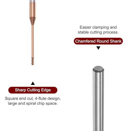 Image of HARFINGTON 2pcs Square Nose End Mill 4mm Shank 1.5mm x 25mm AlTiSin Coated Solid Carbide Long Reach Extended Neck 4 Flutes CNC Router Bit Milling Cutter for Stainless Steel Hardened Steel