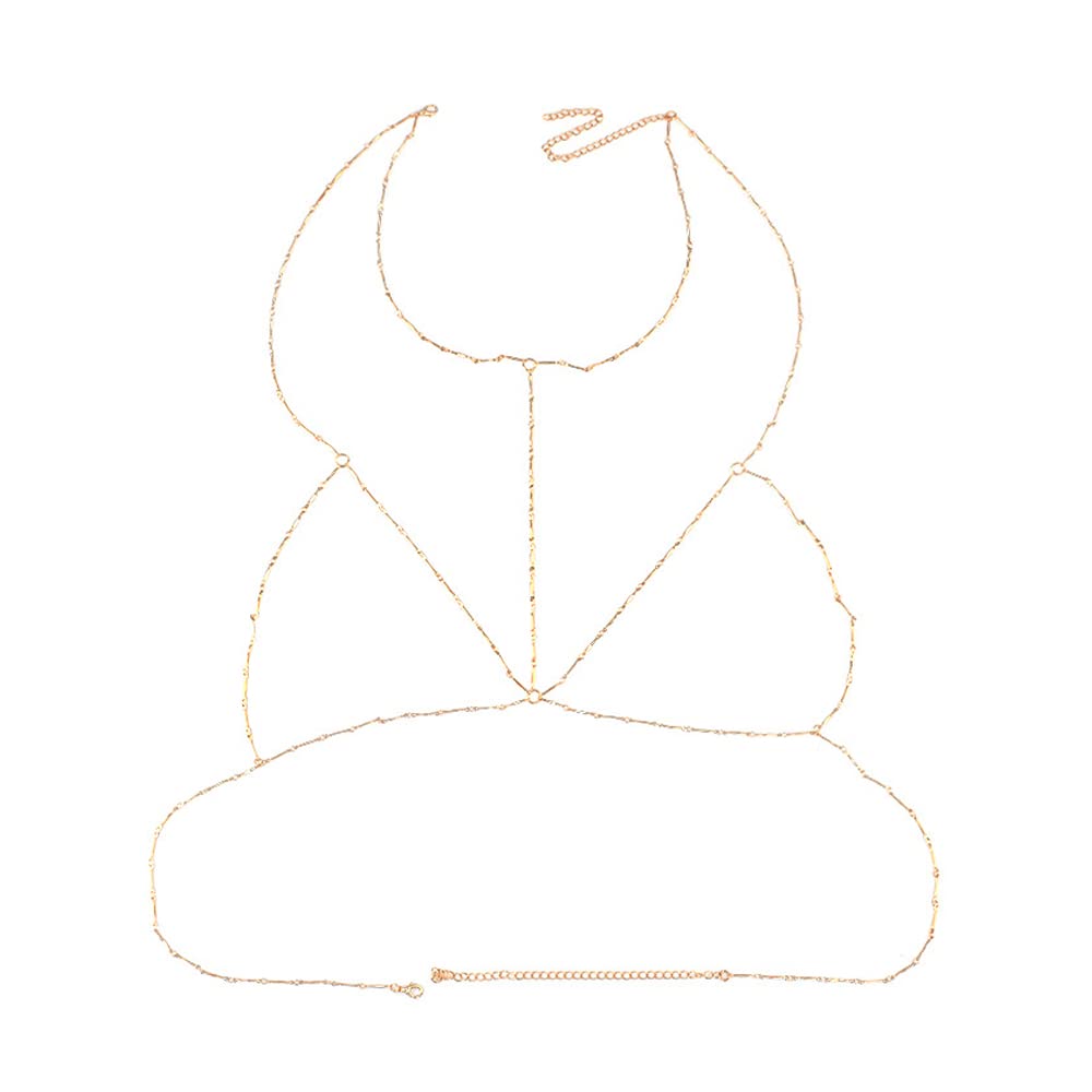 FDEETY18K Gold and Silver Plated Body Chain for Women, Y-Pendant Bar Belly Chain Simple Sexy Bikini Chain Adjustable Chain Bikini, Chain Bralette