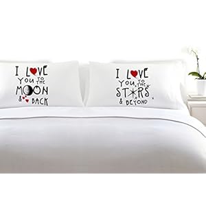 I Love You to The Moon and Back Stars and Beyond Set of 2 (King White) Bedroom Couples Pillowcases