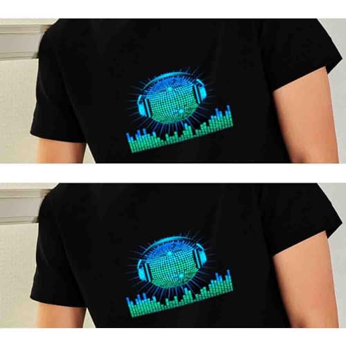 FkYstrix LED Sound Luminous Equalizer Activated T-Shirt for Adults and Kids Novelty Clothing Party DJ Music Show Wear, E
