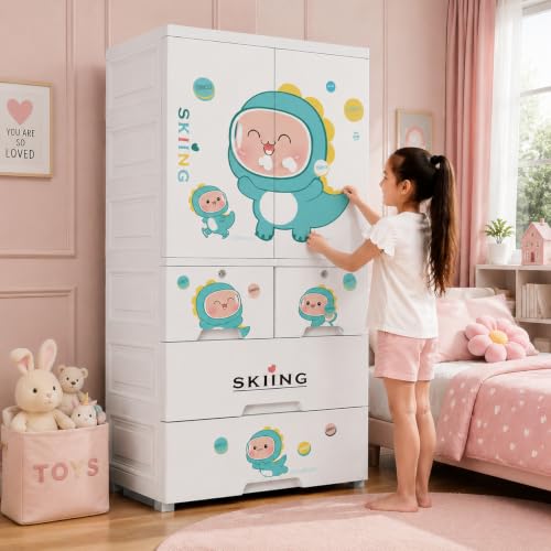 Image of LERIMO Plastic Wardrobe for Clothes | Portable Foldable Wardrobe Almirah for Bedroom | Kids & Baby Clothes Storage Cupboard | Collapsible Plastic Storage Cabinet | Almirah for Kids Clothes