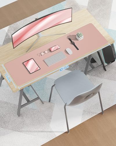 Image of Leather Desk pad Protector,Large Desk mat,Mouse pad,Non-Slip Desk pad,Office Desk Mat,Waterproof Desk boltter, Keyboard mat for Office /Home /Decor (48in*17in, Pink)