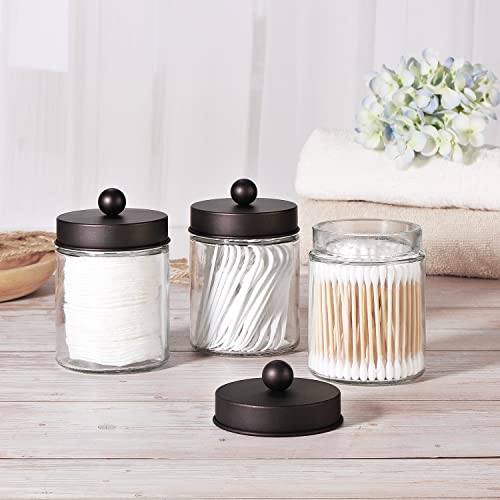 Apothecary Jar Canisters Bathroom Vanity Organizer - Qtip Holder Storage Organizer Countertop Canister-Stainless Steel Lids &Cute Stickers For Qtips,Cotton Swabs,Makeup Sponges,Floss(3 Pack ) (Bronze) #TOP5