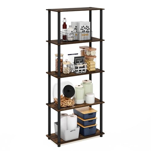 Image of Furinno Turn-N-Tube Storage Shelves, 5-Tier Book Shelf, Corner Shelf, Toolless Open Shelves, for Organization and Storage, Living Room, Garage, Home Office, Amber Pine