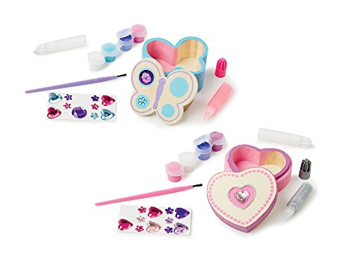Melissa & Doug Decorate-Your-Own Wooden Heart Box and Wooden Butterfly Box Craft Kits Set