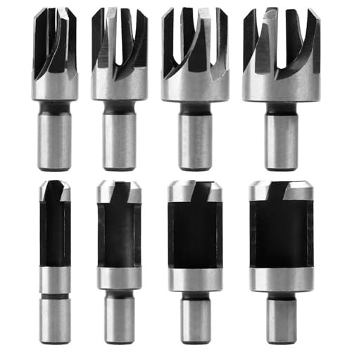 AOKLIT Plug Cutters for Woodworking, 8pcs Wood Plug Cutters Drill Bit Set with 1/4 Round Shank, Straight and Tapered Taper Cutting Tool 1/4