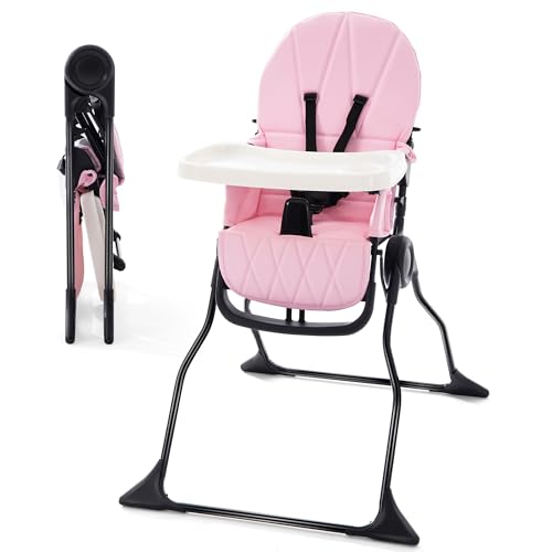 Image of Foldable High Chair for Babies and Toddlers | Silla de Comer para Bebe| Collapsible High Chair | Toddler High Chair | Highchairs for Babies and Toddlers | Pink