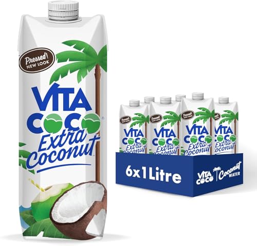 Vita Coco Agua de Coco Extra Pack de 6 x 1L, Con Electrolitos, Vitamina C, Potasio y Sin Gluten - Sabor Coco 6x1000ml