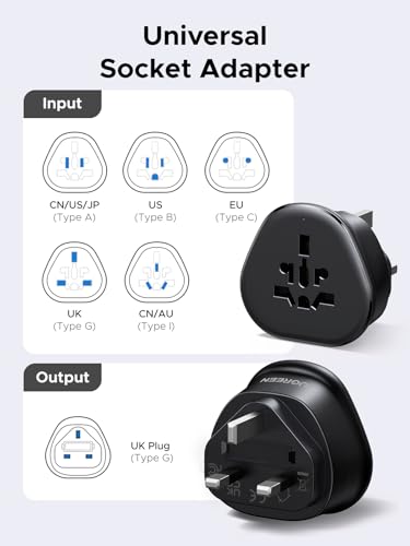 Image of UGREEN UK Plug Travel Adapter, US /CA /MX /EU /AU /JP /CN /NZ /PH to UK (Type G), International to UK Pin Converter, Power Outlet Charger, 200+ Countries Compatibility, 1 Pack
