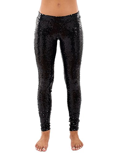 Black Sequin Leggings - Shiny Black Tights for Women (Small)