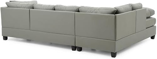 Miniatura 6 de MAKLAINE Seccional de piel sintética de estilo contemporáneo en acabado gris