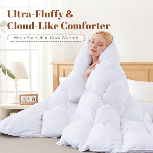 Image of Cosybay King Size Feather Down Fiber Comforter - All Season White Duvet Insert - Luxury Medium Warmth Hotel Bedding Comforter,100% Cotton Cover-King, 106 x 90 Inch