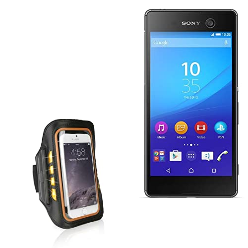 BoxWave Case for Sony Xperia M5 (Case JogBrite Sports Armband, High Visibility Safety Light LED Runners Armband for Sony Xperia M5 - Bold Orange