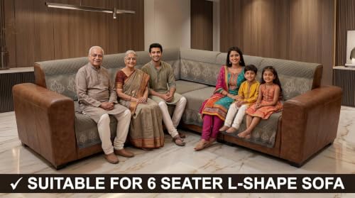 Image of KINGLY L-Shape Sofa Cover 6 Seater 3+3 Velvet Full Cover - Italian Mousse | Fully covered quilted velvet slipcover, washable anti-slip furniture protector, L-type corner sofa cover for living room