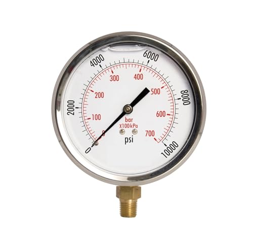 Manomètre de pression d'huile 0-10000 PSI en acier inoxydable 4" NPT 1/4