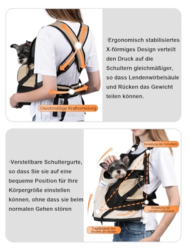 Hundetragerucksack,Hund Tragetasche für Kleine Mittelgroße Hunde und Katzen,Hunderucksack bis 8.5kg,Atmungsaktiv und Bequem Haustier ,Tragbar Reisetasche mit Hiking Travel Outdoors,Beige