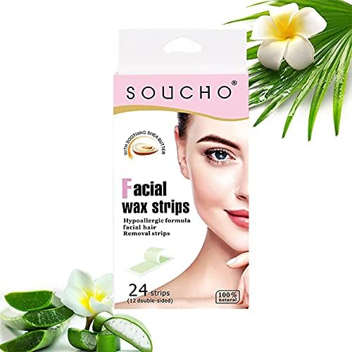 LANGYA 24 Strips Face Hair Removal Wax Strips, Hair Removal Wax Paper Set, Hypoallergenic All Skin Types, Facial Hair Removal for Women, Perfect for Fragile Facial Areas and Allergic Skin