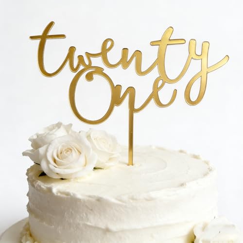 Gold Twenty One Cake Topper, Acrylic Happy 21st Birthday Cake Decoration, 21 Years Old Cake Hello 21 Pick Decoration For 21st Anniversary Party Supplies