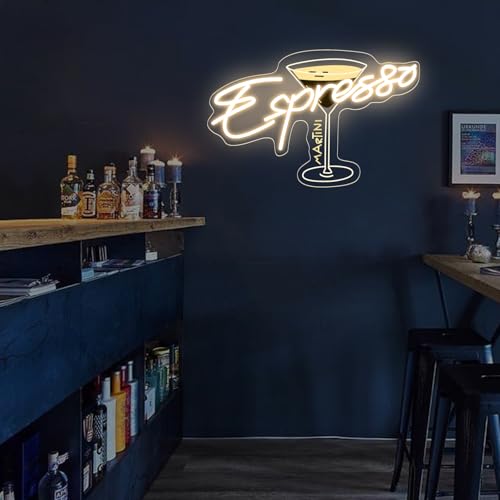 Image of Espresso Martini Neon Sign, Cocktail Club Tini Time LED Light | Martini Lover Gift USB Powered Dimmable Retro Espresso Neon Light, Retro Alcohol Gift, Bar Pub Home Decor 16.5 inchx11.6 inch