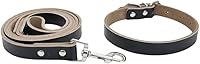 Vista 1 de Buttery Soft Genuine Dog Leather Collar & Leash Set Heavy duty collar for small medium and large dogs, Comfortable Leather (Black Small-14 inch)