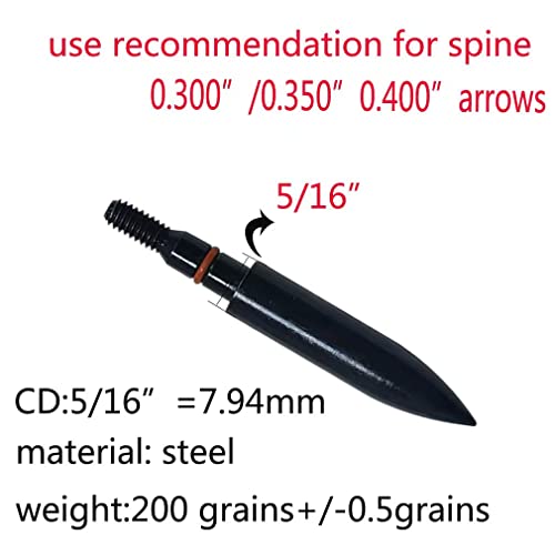 image for Generic 200 Grain Steel Screw-in Archery Arrow Field Points Field Tips