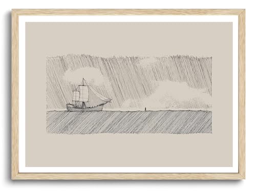 KISSFOX Peter and Jesus Walk on Water OAK Wood Framed