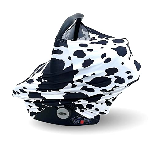Image of Dear Baby Gear Car Seat Cover for Boys & Girls - Baby Carseat Canopy w/Snap Opening - Infant Seat Cover - Stroller & Nursing Covers - Newborn Carrier Canopy- 28x27x0.25" (Holstein Cow Stretch Fit)