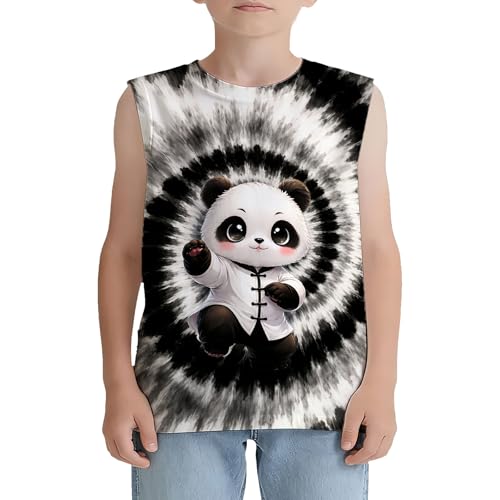 ZJNTLSW Kids Black and White Tie Dye Shirt Panda Tank Top Cute Tee Age 9-10