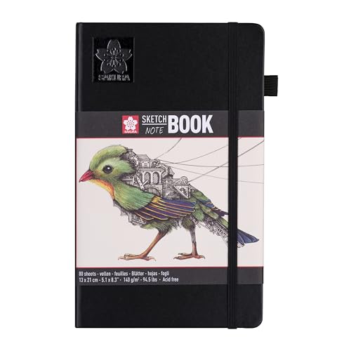 Sakura Sketchbook Noir | 13 x 21 cm, 140 g, 80 feuilles | Carnet de croquis Ă couverture rigide pour crayons, pastels, encre, gouache
