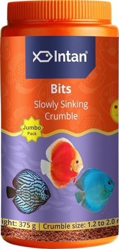 Image of Fisherman'S Intan Bits Slow Sinking Crushable Crumble Fish Food | Crumble for Discus, Danios, Barbs & Rainbows Fish | Jumbo Pack 315 Gm Each, Crumble Size 1.2 to 2.0 mm Dia, Pack of 2