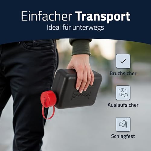 Hünersdorff Kraftstoff-Kanister STANDARD 2 L, Ersatzkanister für Kleinwagen und Hybridfahrzeuge, HD-PE, made in Germany, TÜV-geprüfter Produktion, schwarz