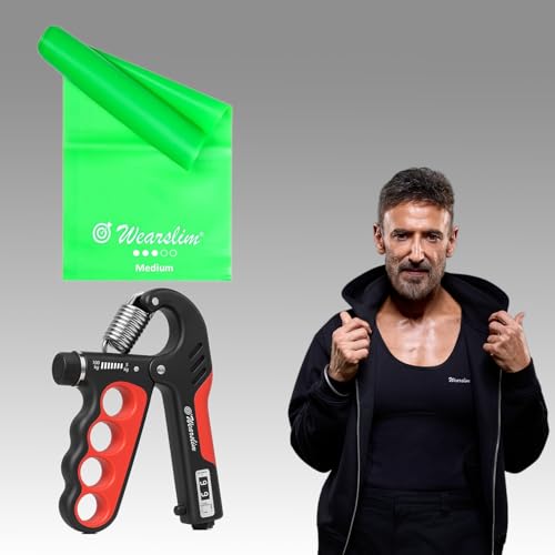 Wearslim Professional Hand Gripper with Counter & Resistance Bands Set Combo - Adjustable Grip Forearm Strengthener with Latex Elastic Thyra Bands for Stretching. Physiotherapy - Home Gym Equipment