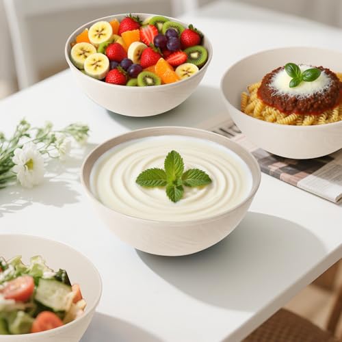 Image of Unbreakable Wheat Straw Kitchen Cereal Bowl 40 OZ, Microwave & Dishwasher Safe Bowls, Alternative Plastic Bowls for Kitchen, Outdoors, RV, Camping, Patio, Set of 6, Beige
