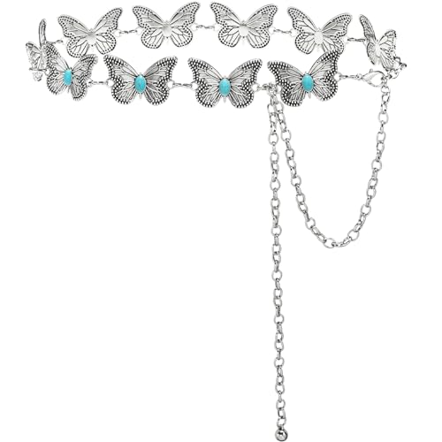 BOSTANTEN Western Metal Waist Chain Belt for Women Cowgirl Boho Turquoise Belts for Dress Jeans Country Concert Outfit