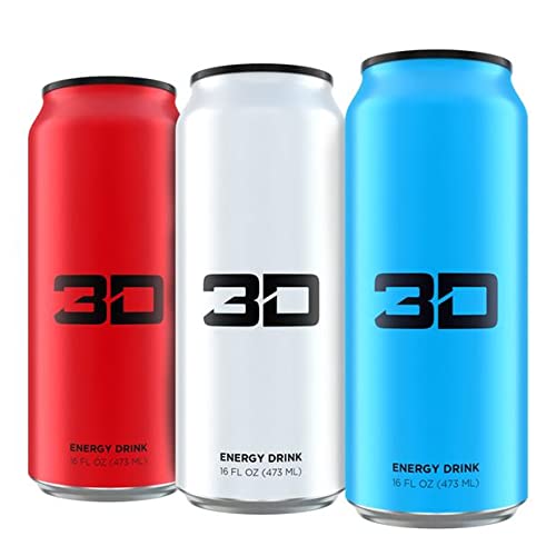 3D Sugar-Free Energy Drink, Pre-Workout Performance, Red, 16 oz Cans (Pack of 12)