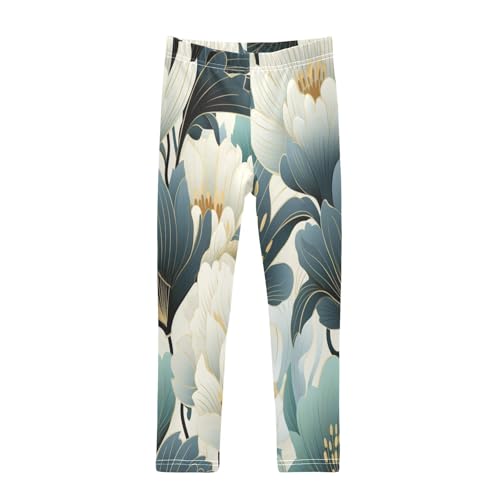 Bolaz Toddler Girls Leggings Printed Yoga Pants Leggings White Flower Bule Leaves for Kids